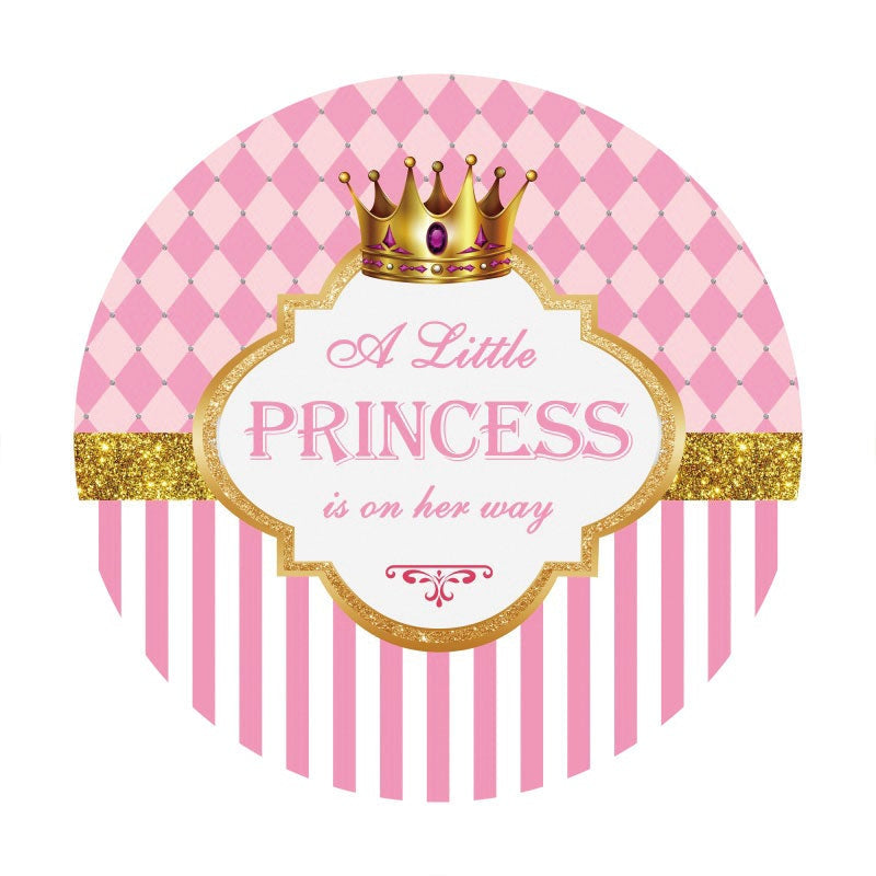 Aperturee - Pink Little Princess Round Baby Shower Backdrop