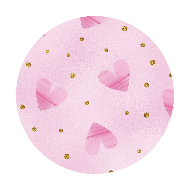 Aperturee - Pink Love Round Gold Glitte Valentines Backdrop