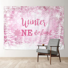 Aperturee - Pink Onederland Snowflake Forest Winter Backdrop
