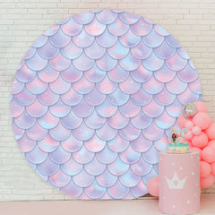 Aperturee - Pink Purple Mermaid Round Birthday Party Backdrop