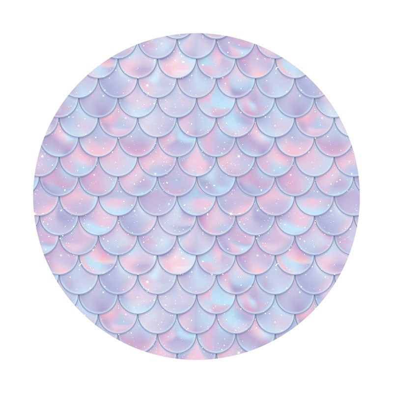 Aperturee - Pink Purple Mermaid Round Birthday Party Backdrop