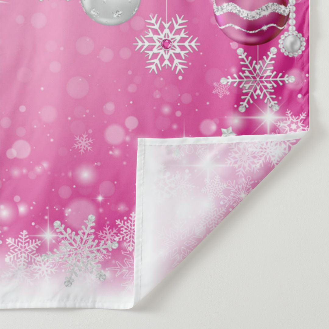 Aperturee - Pink Silver Pearl Balls Snowflake Winter Backdrop