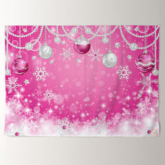 Aperturee - Pink Silver Pearl Balls Snowflake Winter Backdrop