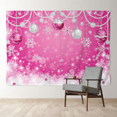 Aperturee - Pink Silver Pearl Balls Snowflake Winter Backdrop