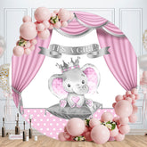 Aperturee - Pink Silver Stage Elephant Baby Shower Backdrop