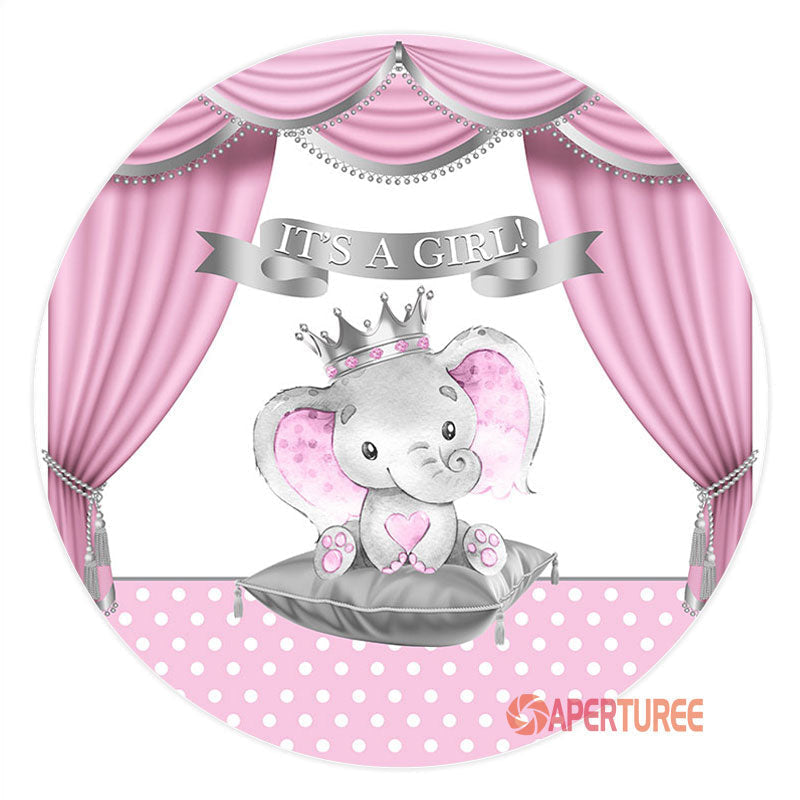 Aperturee - Pink Silver Stage Elephant Baby Shower Backdrop