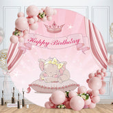 Aperturee - Pink Sleep Elephant Glitter Round Birthday Backdrop