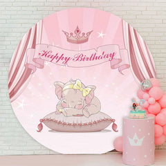 Aperturee - Pink Sleep Elephant Glitter Round Birthday Backdrop