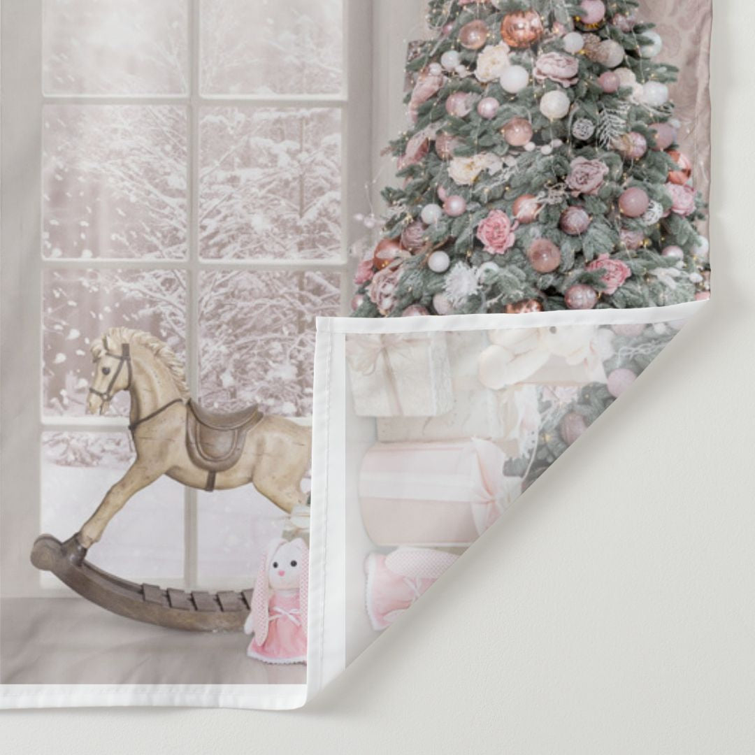 Aperturee - Pink Theme Tree Window Snowy Christmas Backdrop