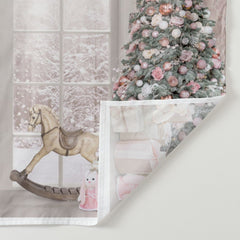 Aperturee - Pink Theme Tree Window Snowy Christmas Backdrop