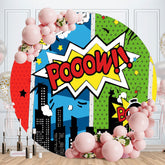 Aperturee - Pooow Blue Green City Circle Happy Birthday Backdrop