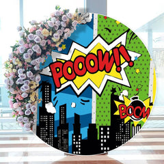 Aperturee - Pooow Blue Green City Circle Happy Birthday Backdrop
