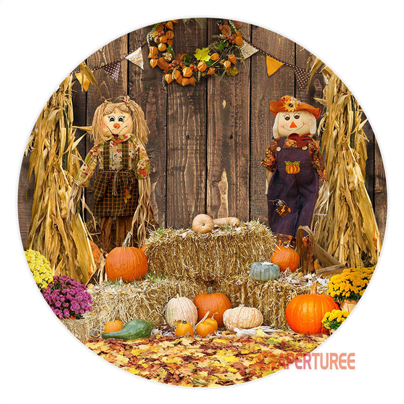 Aperturee - Pumpkin Autumn Halloween Round Holiday Backdrop