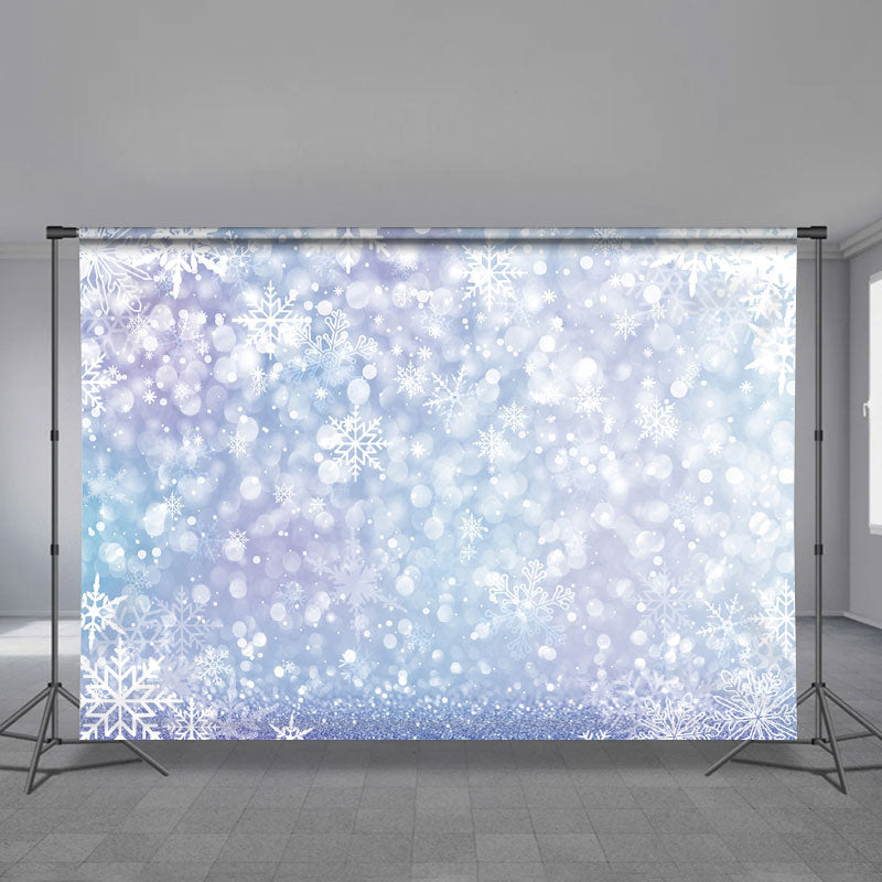 Aperturee - Purle Blue Snowflake White Winter Bokeh Backdrop