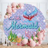 Aperturee - Purple Blue Little Mermaid Round Birthday Backdrop