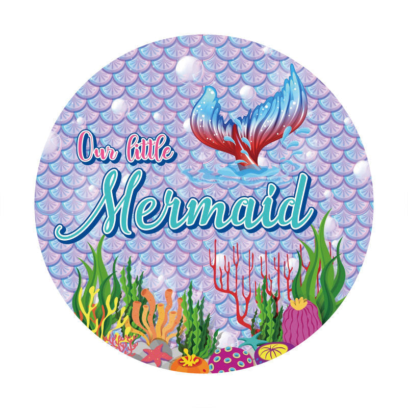 Aperturee - Purple Blue Little Mermaid Round Birthday Backdrop