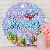 Aperturee - Purple Blue Little Mermaid Round Birthday Backdrop