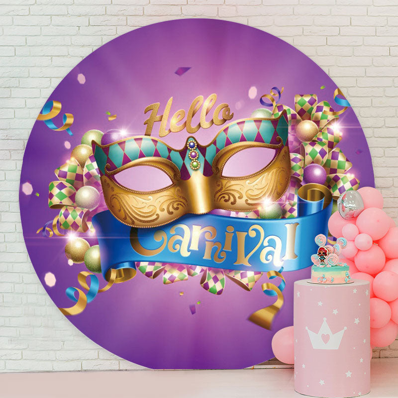 Aperturee - Purple Blue Round Masquerade Birthday Backdrop