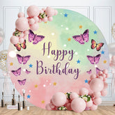 Aperturee - Purple Butterfly Round Happy Birthday Backdrop