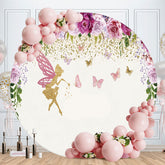 Aperturee - Purple Floral Glitter Fairy Round Birthday Backdrop