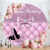 Aperturee - Purple Glitter Round Happy Birthday Backdrop