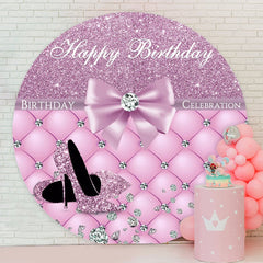 Aperturee - Purple Glitter Round Happy Birthday Backdrop