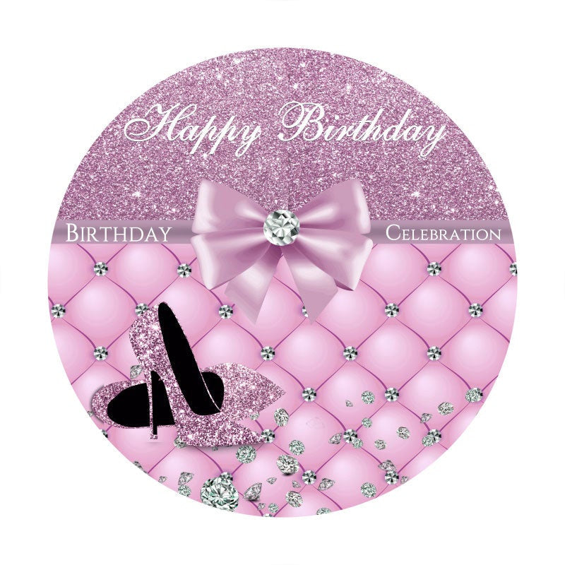 Aperturee - Purple Glitter Round Happy Birthday Backdrop
