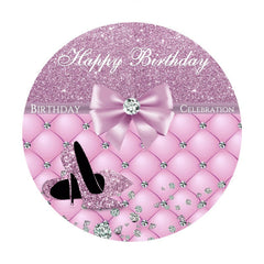Aperturee - Purple Glitter Round Happy Birthday Backdrop