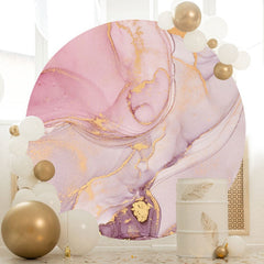 Aperturee - Purple Gold Marble Pattern Round Birthday Party Backdrop