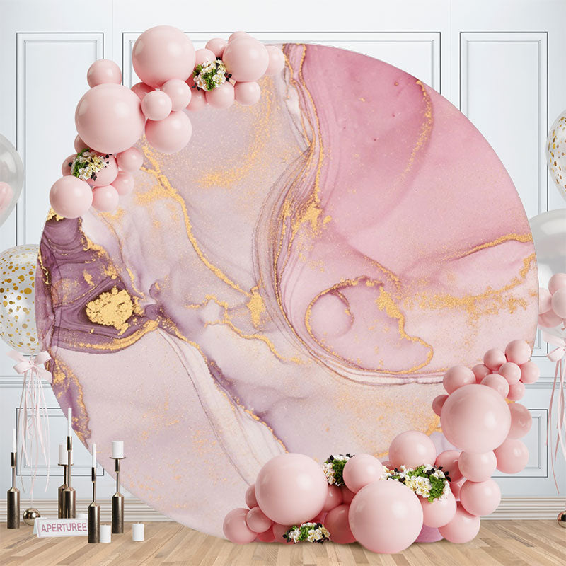 Aperturee - Purple Marble Stripes Round Happy Birthday Backdrop