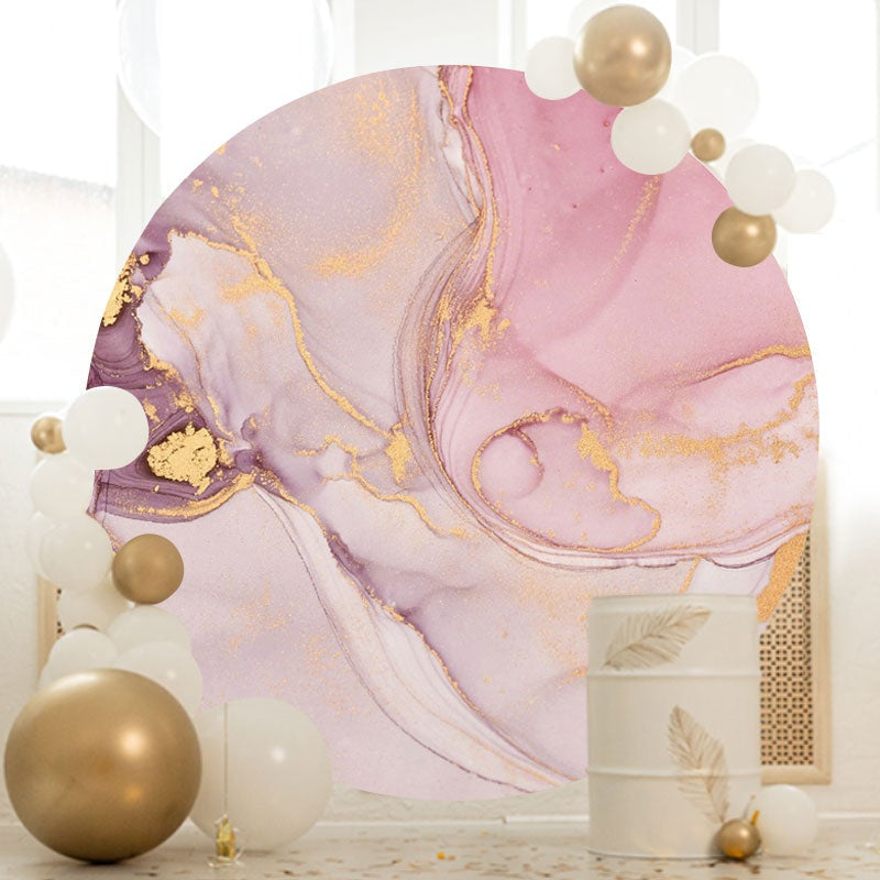 Aperturee - Purple Marble Stripes Round Happy Birthday Backdrop