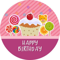 Aperturee - Purple Pink Candy Round Happy Birthday Backdrop