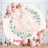 Aperturee - Rabbit Flower Pink Circle Baby Shower Backdrop