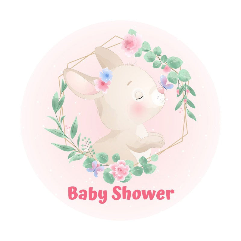 Aperturee - Rabbit Flower Pink Circle Baby Shower Backdrop