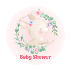 Aperturee - Rabbit Flower Pink Circle Baby Shower Backdrop