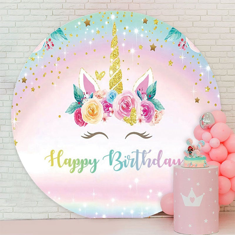 Aperturee - Rainbow Color Unicorn Circle Happy Birthday Backdrop