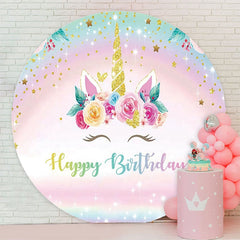 Aperturee - Rainbow Color Unicorn Circle Happy Birthday Backdrop