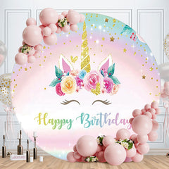 Aperturee - Rainbow Color Unicorn Circle Happy Birthday Backdrop