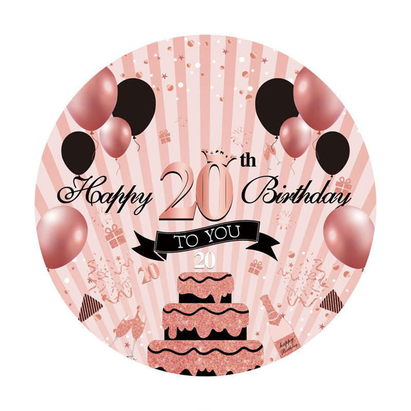 Aperturee - Rose Gold Happy 20Th Birthday Round Backdrop
