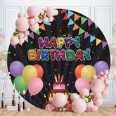 Aperturee - Round Balloon Cake Happy Birthday Backdrop