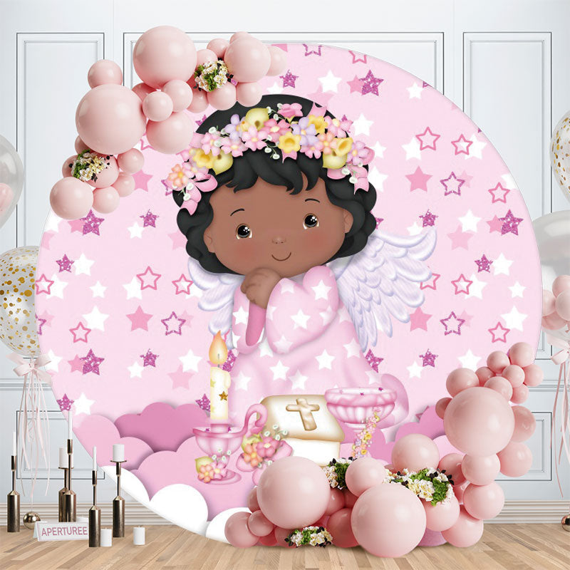 Aperturee - Round Black Girl Pink Theme Baby Shower Backdrop