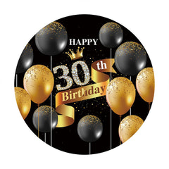 Aperturee - Round Black Gold Balloon 30Th Birthday Backdrop
