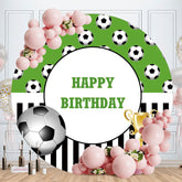 Aperturee - Round Black White Stripes Football Birthday Backdrop