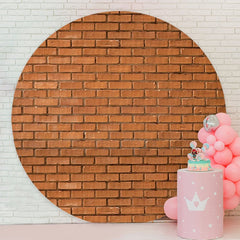 Aperturee - Round Brown Brick Wall Happy Birthday Backdrop