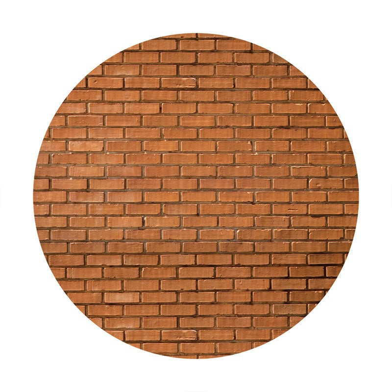Aperturee - Round Brown Brick Wall Happy Birthday Backdrop