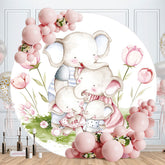 Aperturee - Round Elephant Family Happy Birthday Backdrop