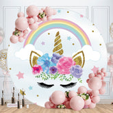 Aperturee - Round Flower Leaves Unicorn Happy Birthday Backdrop