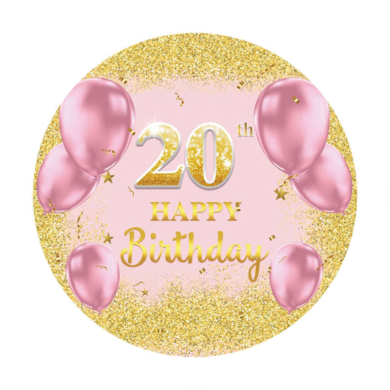 Aperturee - Round Gold Pink Happy 20Th Birthday Backdrop
