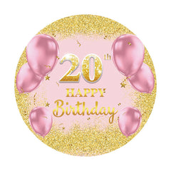 Aperturee - Round Gold Pink Happy 20Th Birthday Backdrop