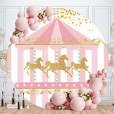 Aperturee - Round Golden Carousel Pink Happy Birthday Backdrop